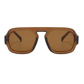 Long Keeper Retro Square Pilot Sunglasses for Men Women 70s Aviation Square Sunglasses Fashion Flat Top Vintage Sun Glasses UV400 Protection (Clear Brown Frame - Brown Lens)