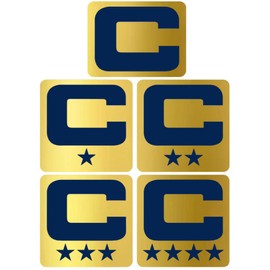 Metallic Gold Team Color C Captain Patch Style Vinyl Football Helmet Decal - Set of 5 Helmet Decals - Pick Your Color (Navy Blue)