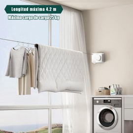 Tofaney Tendedero Retractil Pared Aluminio Tendedero Retráctil hasta 4.2 Metros Ajustable Tendedero Retractil para Ropa Impermeable y Antioxidante Blanco
