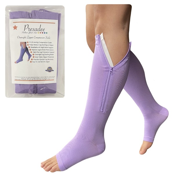 Presadee Open Toe 15-20 mmHg Zipper Compression Overnight Leg Relief Purple Sock (4X-Large)
