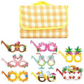 OPVXZAD Checked Picnic Mat Waterproof Beach Blanket with Handle Picnic Mat 200 cm x 200 cm for 5-8 People 8 Styles Hawaii Party Paper Glasses for Beach Picnic Camping Parks