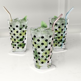 Moonlight4225 Polka Dots Pint Glass, Polka Dot Pint Glasses, 16oz Printed Pint Glass (6 Pack Black Polka Dots)