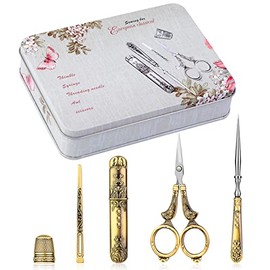 BUTUZE Embroidery Scissors Kit,European Antique Vintage Sewing Kit,Complete Vintage Sewing Tools with Embroidery Scissors,Original Case,Sewing Needle Case,Awl for Sewing,Craft,Needlework