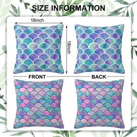 Naqiuli Throw Pillow Covers Mermaid Fish Scale Pillow Covers 18x18 Inch Set of 2 Watercolor Rainbow Scales Throw Pillows Decorative Pillow Cases Cushion Covers for Bedroom Livingroom Sofa Farm House