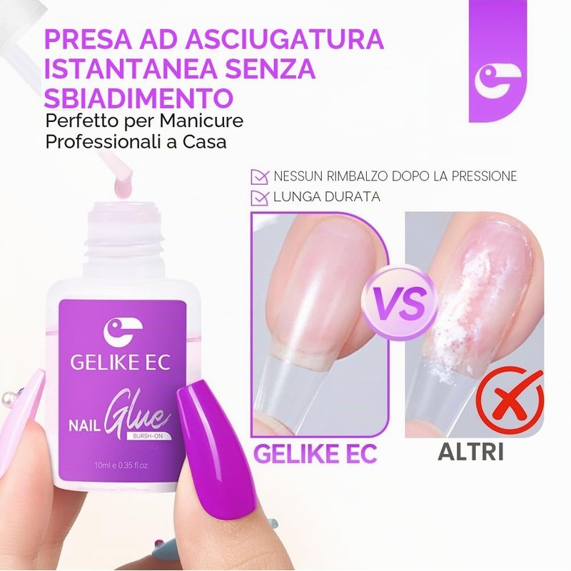 Gelike EC Colla per Unghie Extra Forte con Pennello, 10ml