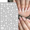 6Pcs White Flower Nail Stickers 3D Self-Adhesive Hibiscus Nail Decals