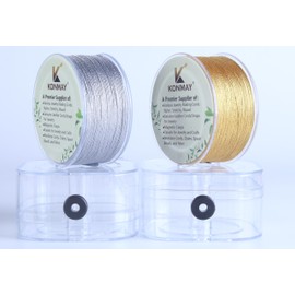 KONMAY - Hilo de oropel de 0,8 mm con funda, 206 yardas metálicas doradas y plateadas para hacer joyas, manualidades, decoración, envoltura de regalos, adornos de Navidad para colgar