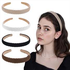 4Pcs Headbands for Women Girls, Thin Knitted Solid Color Hairbands Fashion, Non Slip Headband Cute Head Bands for Women’s Hair Fashion Hair Accessories