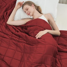 Red Weighted Blanket for Adults (12bs, 48"x72" Twin Size) - Cooling and Breathable Heavy Blanket for 110-130lbs with Premium Glass Beads - Soft Thick Blanket for All-Season Sleeping Comfort