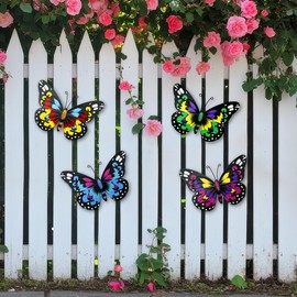 EOORAU Metal Butterfly Wall Art Outdoor Decor - 4 Pack 9.8in Butterflies Wall Sculpture Hanging Decor for Home Yard Patio Garden Decoration (4 Colors)