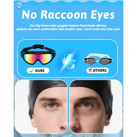 Hurdilen Swim Goggles, Anti Fog Anti UV, Wide View and No Leaking Swimming Goggles & Swim Cap for Men Women Adult Youth