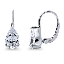 BERRICLE Sterling Silver Solitaire 2.6 Carat Pear Cut Cubic Zirconia CZ Fashion Leverback Dangle Drop Earrings for Women, Rhodium Plated, Clear