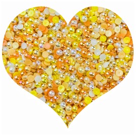 1500pcs 4mm Half Round Pearls Pink AB Mix Flatback Pearl Beads Half Round Flatback Pearl Rhinestones Beads for DIY Craft Jewelry Decorations Wedding Dress Nail Art Making(Yellow AB Mixed)