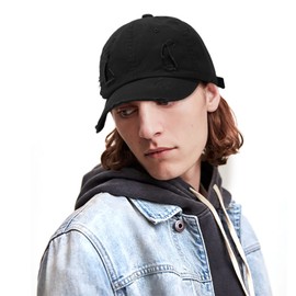 XYIYI Vintage Baseball Cap Adjustable Distressed Washed Baseball Cap for Men and Women, black