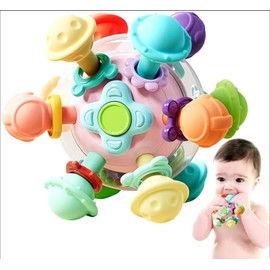 Manhattan Space Ball Baby Montessori Sensory Toys for 12 Months, Food Grade Teething Toys for Babies 12 18 Months, Newborn Infant Learning Developmental Gifts for 1,2 Year Old. (Pink)