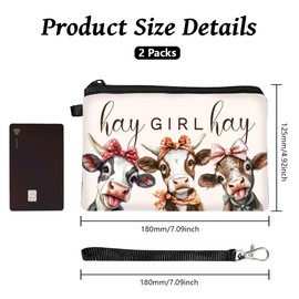 Peacoblue Original Designs Coin Purse for Women Girls Cows 2 Packs Change Purse with Zipper, Durable and Soft Canvas Wallet Pouch for Travel, Gift
