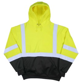 Kishigo Men's High Visibility Reflective Pullover Hoodie JS154, Polyester, ANSI 107 Type R/Class 3, Construction, Roadwork, Traffic, Warehouse, Utility, Security, Event, Outdoor (Lime, M)