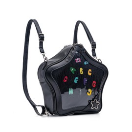 Aunewrick Star-Shaped Ita Bag, Star Purse Pin Backpack PU Cute Aesthetic Y2K Crossbody Purse, Handbag Ita Insert Display for Anime (Black)