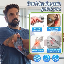 1-Pair Fingerless Anti-Slip Breathable Compression Gloves for Hand Arthritis, Carpal Tunnel Pain, Rheumatoid Arthritis, RSI - Men & Women, Typing, Daily Use (M, Gray)