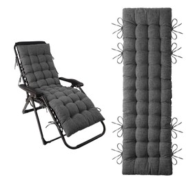 ELFJOY Lounge Chair Cushion Faux Linen Zero Gravity Chair Cushion with Ties Thick Padded Long Bench Cushion for Recliner Chaise Longue Sun Lounger Bench Porch Swing Dark Grey 63 Inch