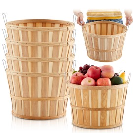 Marsui 4 Pcs Jumbo Half Bushel Baskets 14 x 9.5 inch Large Round Wooden Apple Basket with Handles Handcrafted Produce for Farmers Market Fall Harvest Fruit Personal or Commercial Use