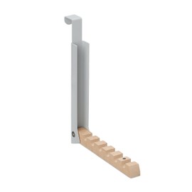 Relaxdays Appendiabiti Pieghevole da Porta, 6 Ganci per Grucce, Appendino per Porte Spesse 2 cm, Ferro e Legno, Grigio