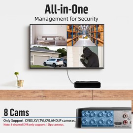 8 Channel Security DVR Recorder with 500G HDD, 8CH Hybrid 6-in-1 CCTV DVR for Surveillance Camera, Supports 8CH Analog Cameras, DVR for Security Camera Home Surveillance System, Mobile APP & PC Remote