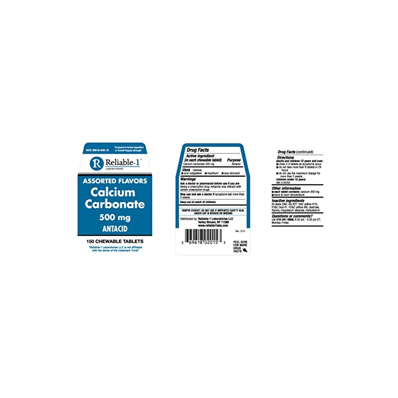 Reliable 1 Calcium Carbonate 500 mg 150 Tablets (1 Bottle)