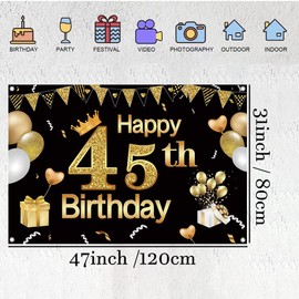 Tecreo 45th Birthday Decorations Happy 45th Birthday Backdrop for Men and Women Photography Background 120cm Birthday Decorations Party Banner Photo Booth Props
