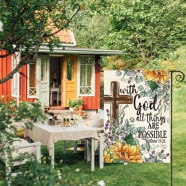 AVOIN colorlife Sunflower Spring Summer Garden Flag 12x18 Inch Double Sided Outside, With God All Things Are Possible Floral Yard Outdoor Decoration
