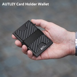 AUTLEY Slim Wallet For Men, Minimalist Mens Wallet, Rfid Blocking Wallet, Pop Up Credit Card Holder with Cash Band (Carbon Fiber+Black)