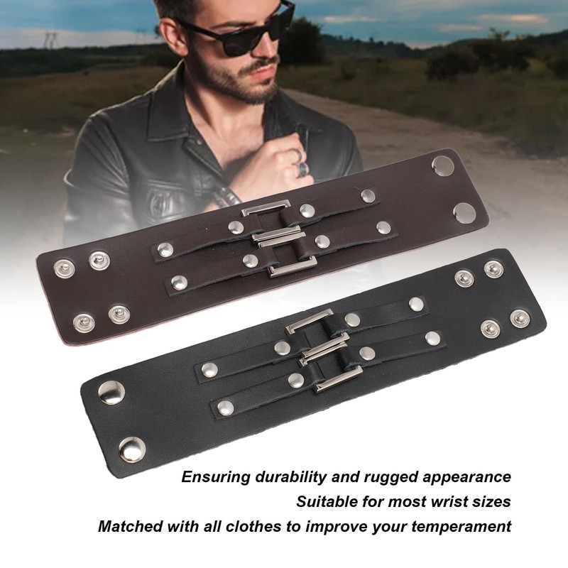 2pcs Wide PU Leather Bracelet Wrist Cuffs Punk Cuff Bracelet