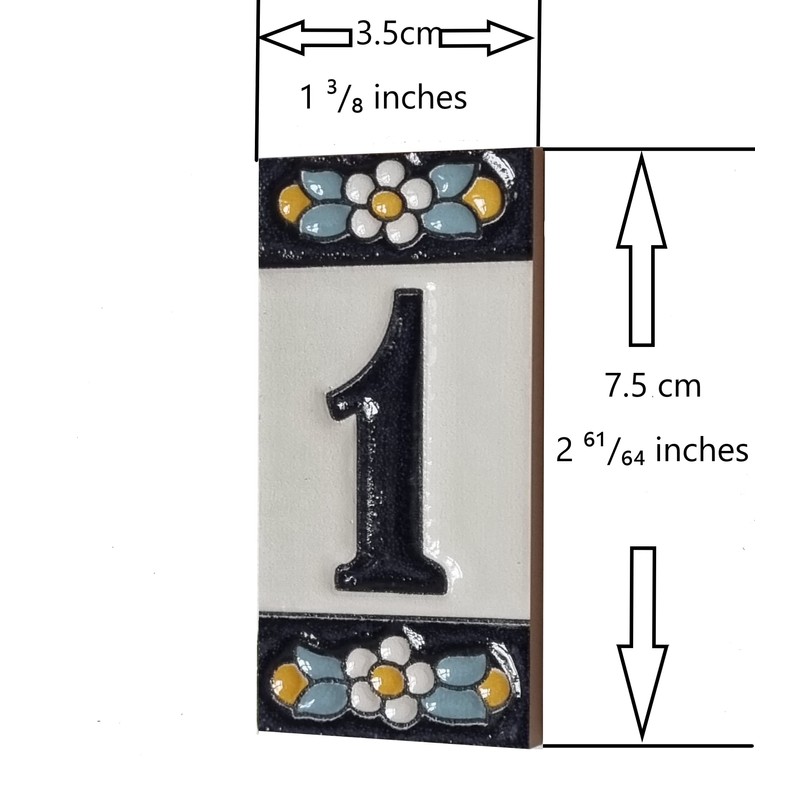 Ceramic House Tile Numbers & Letters, Blue Floral Design, Tile
