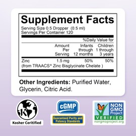 Nature's Nutra Happy Zinc, Liquid for Baby, Infant, Kids and Children, TRAACS Chelate Zinc, High Bioavailability, Non-GMO, Kosher, 2 Fl. Oz (60ml)