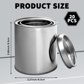 LECEHIVO 20 Pcs Metal Paint Cans with Lids, 0.84 Pint Small metal Empty Storage Containers with Labels Paint Can Opener Multipurpose Unlined Pail Buckets for Crafts DIY Project Adhesives (Silver)