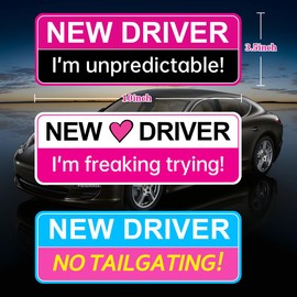 Norkmdi 3PCS New Driver Car Magnet, Funny Magnetic Reflective Vehicle Bumper Sticker Set, Auto Exterior Novice Safety Warning Decal Accessories, Universal for SUV Sedan Truck