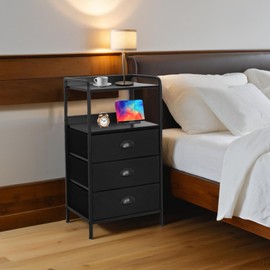 YEYSHAOM Night Stand with 3 Fabric Drawer and Sturdy Metal Frame, Modern Nightstand Lightweight & Durable -40LB Load Capacity, Wear-Resistant & Easy-Clean Surface, Black