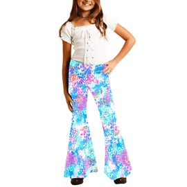 Deerose Kids Bell Bottoms Pants 70s Hippie Dance Pants Elastic Waist Flared Pants Fleck Color 7-8 Years