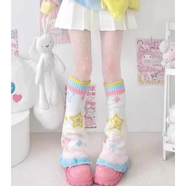 SmilePunk kawaii Winter Leg Warmers Knitted Cute Subculture Half Sleeve Foot Leg Warm Socks Cycling Christmas Gift Women (Candy color)