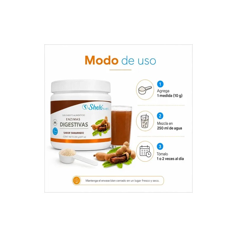 Enzimas Digestivas en Polvo Sheló Nabel, Suplemento Sabor Tamarindo para