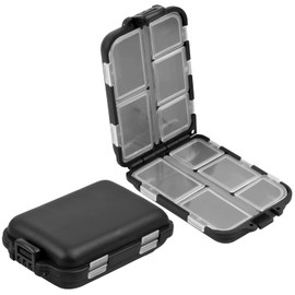 Pinsheng Pack of 2 Plastic Tackle Box, 10 Compartments, Small Fishing Bait Boxes, Waterproof Fishing Box, Bait Container for Fishing Accessories (Black)