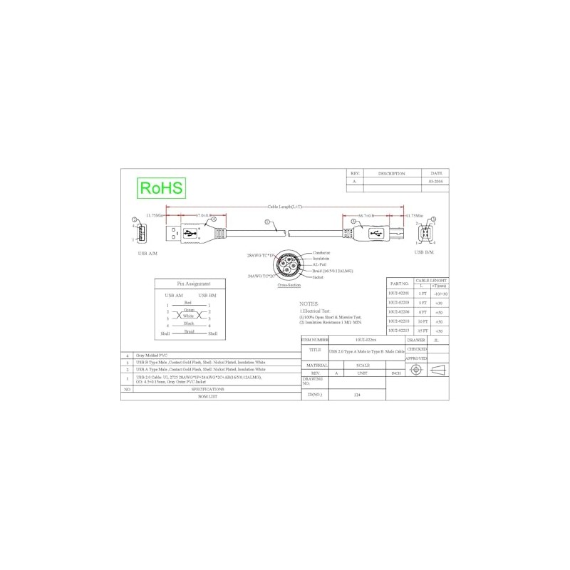 CableWholesale 1-Foot USB Type A Male/Type B Male Cable, 2.0