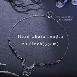 Tgirls Boho Cresent Moon Head Chain Crystal Headpieces Vintage Hair Accessories for Women and Girls (Silver-1)