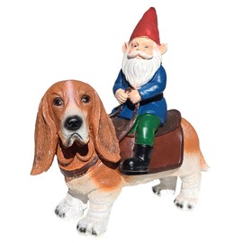 Funny Guy Mugs Gnome Riding A Basset Hound - Funny Garden Gnomes Gifts for Women - Garden Gnomes for Outdoors - Gifts for Dog Lovers - Indoor/Outdoor Garden Gnome Sculpture for Patio, Yard or Lawn