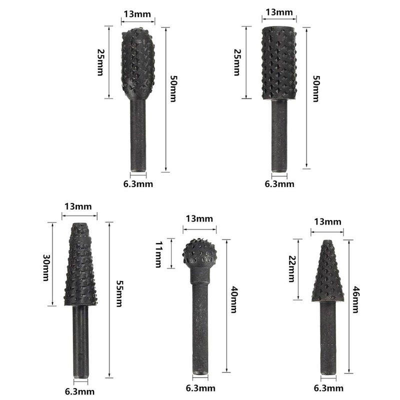 Saipor 5pcs 1/4" Shank Rotary Rasp File Burr Set Woodworking