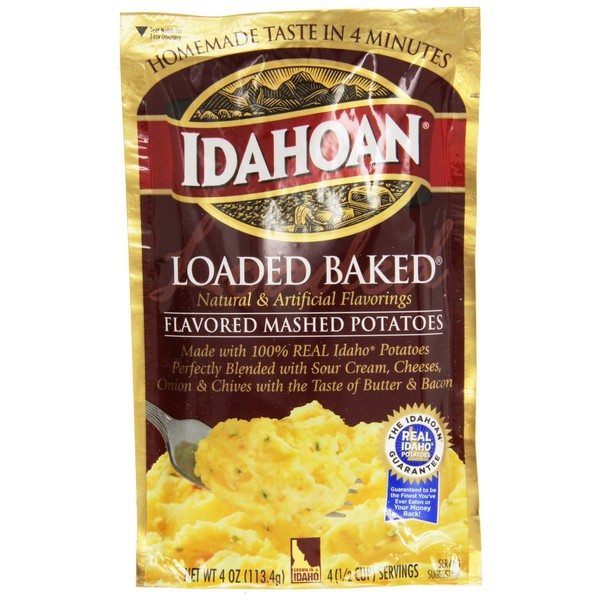 Idahoan Mashed Potatoes, Loaded Baked Potato, 4-Ounce Package (Pack of 12)