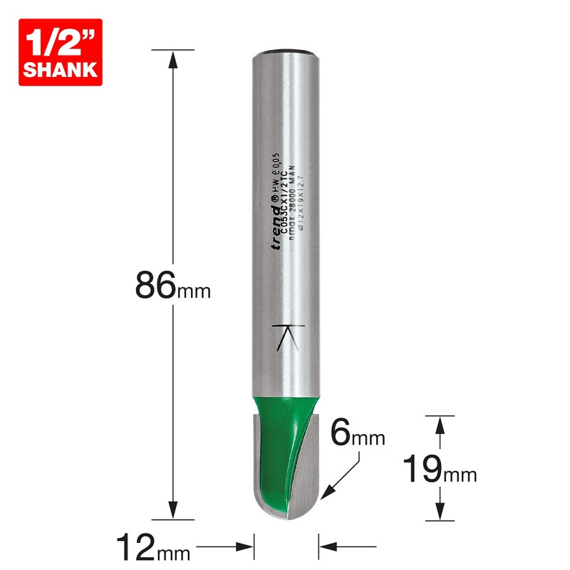 Trend C053CX1/2TC Radius 6.0m Rad x 19mm Cut x 86mm
