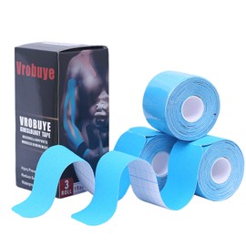 Kinesiology Tape Pro 3 Rolls, Waterproof Breathable Latex Free Tape, 10 inches Precut, 60 Precut Strips Strips for Knee Pain, Elbow, Shoulder Muscle & Joint Support (Blue)