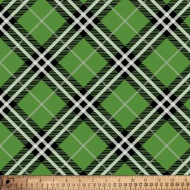 Checkered Plaid Green Anti-Pill Premium No-Sew Throw Fleece Fabric Kit (50x60)