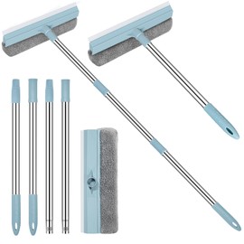 TLAZZ Upgrade Window Squeegee for Home, Two in One Professional Window Squeegee with Extension Pole 44'', Window Cleaner Tool Washing Kit, Squeegee for Car Windshield Shower Glass Door Cleaning